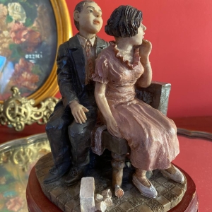 Capodimonte-Style Italian Figurine “Lovers” with Seated Couple, Polystone, Naples