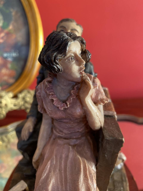 Capodimonte-Style Italian Figurine “Lovers” with Seated Couple, Polystone, Naples
