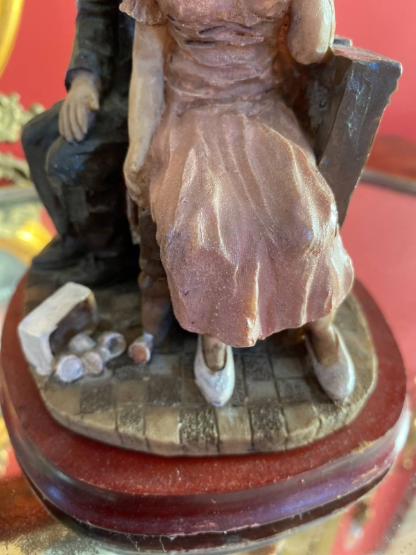 Capodimonte-Style Italian Figurine “Lovers” with Seated Couple, Polystone, Naples