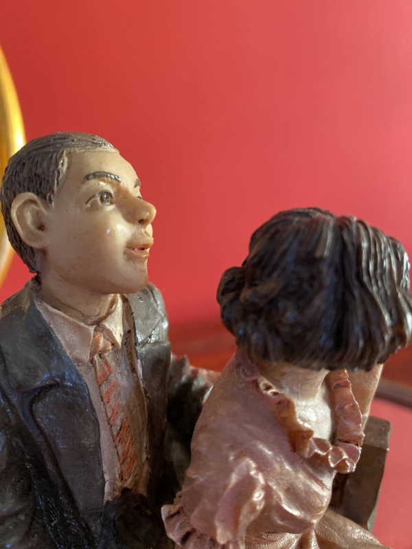 Capodimonte-Style Italian Figurine “Lovers” with Seated Couple, Polystone, Naples
