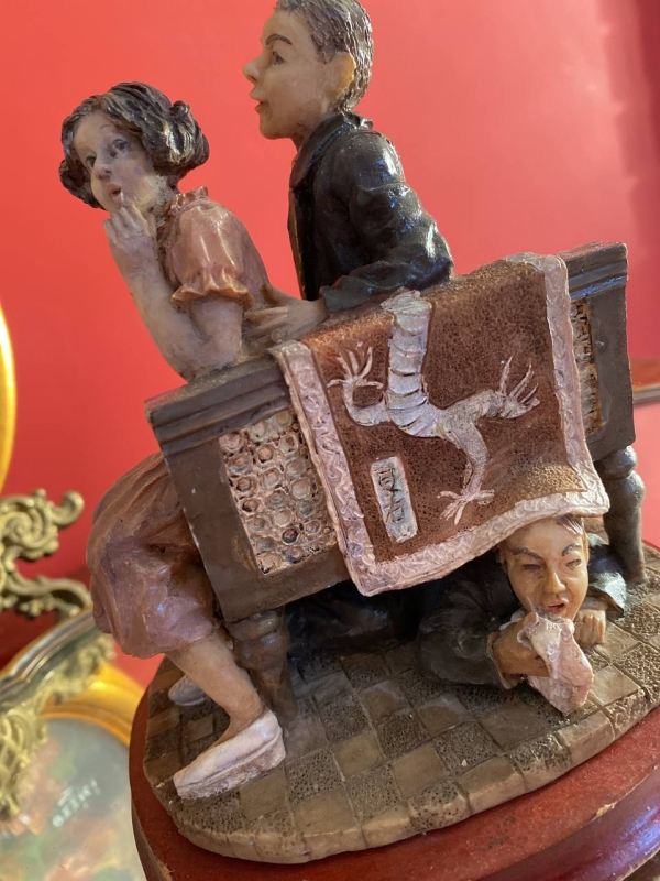 Capodimonte-Style Italian Figurine “Lovers” with Seated Couple, Polystone, Naples
