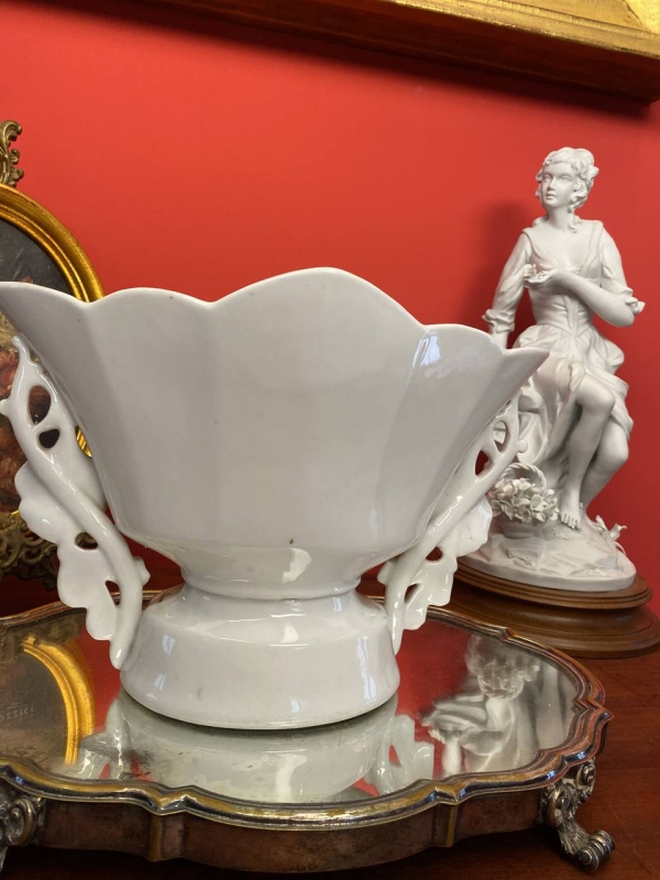 Antique French Mint Green Porcelain Vase with Madonna Portrait and Gilding