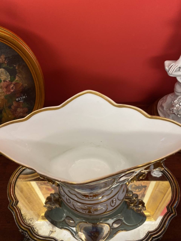 Antique French Mint Green Porcelain Vase with Madonna Portrait and Gilding