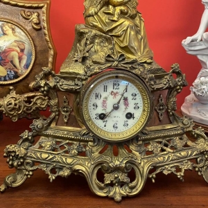 Antique French Bronze Mantel Clock with Madonna and Child, Mechanical, Requires Service