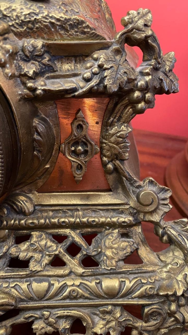 Antique French Bronze Mantel Clock with Madonna and Child, Mechanical, Requires Service