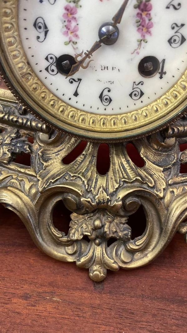 Antique French Bronze Mantel Clock with Madonna and Child, Mechanical, Requires Service