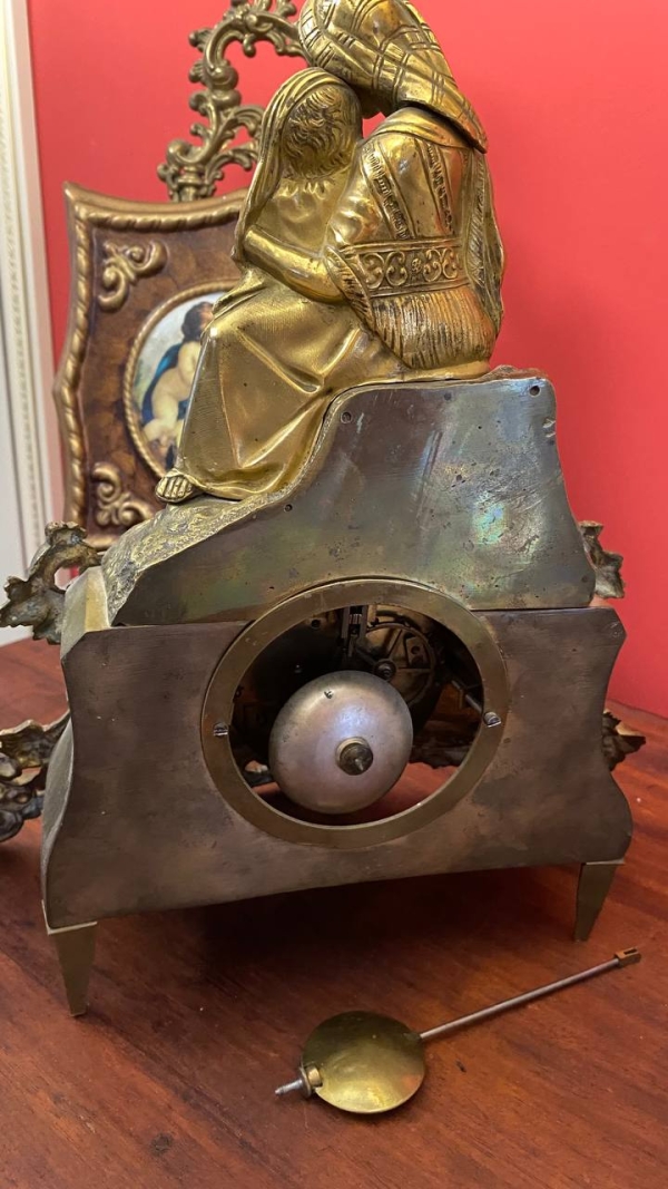 Antique French Bronze Mantel Clock with Madonna and Child, Mechanical, Requires Service