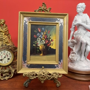 Pair of Decorative Italian Paintings: Floral Bouquet and Landscape