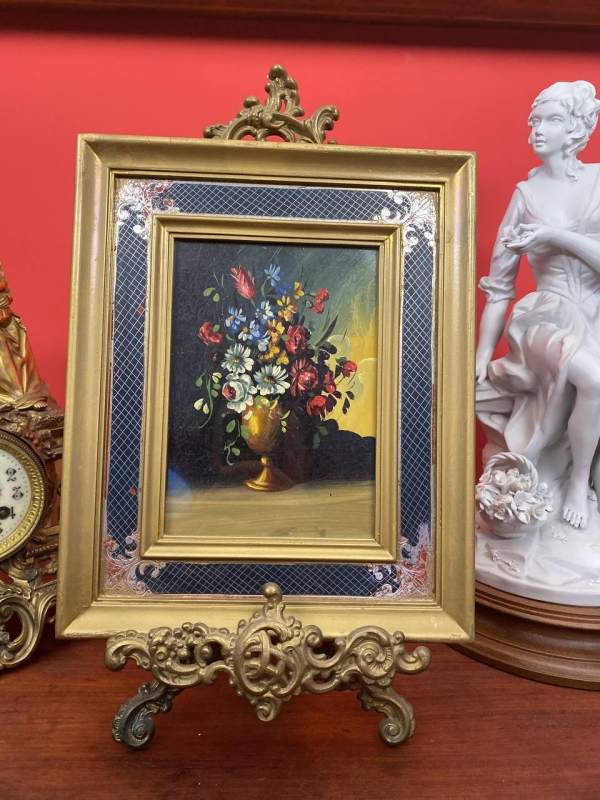 Pair of Decorative Italian Paintings: Floral Bouquet and Landscape