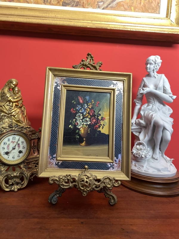Pair of Decorative Italian Paintings: Floral Bouquet and Landscape