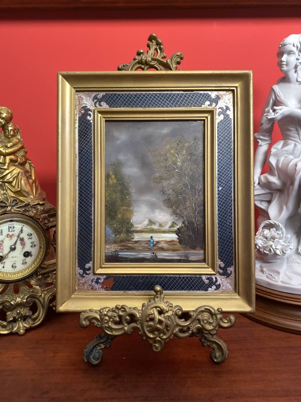 Pair of Decorative Italian Paintings: Floral Bouquet and Landscape