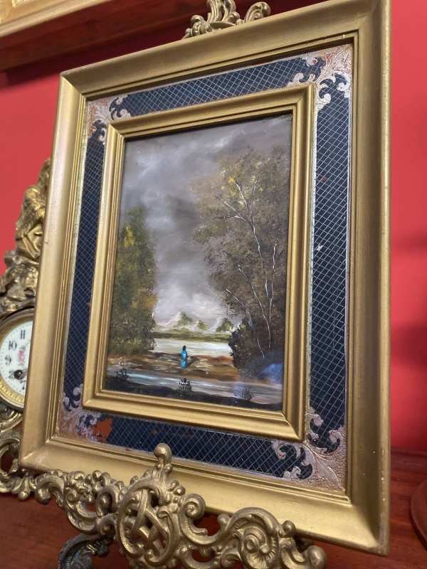 Pair of Decorative Italian Paintings: Floral Bouquet and Landscape