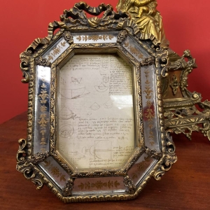 Decorative Italian Photo Frame with Mirror and Gold Bow, Polystone, 20th Century