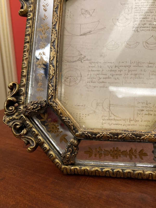 Decorative Italian Photo Frame with Mirror and Gold Bow, Polystone, 20th Century