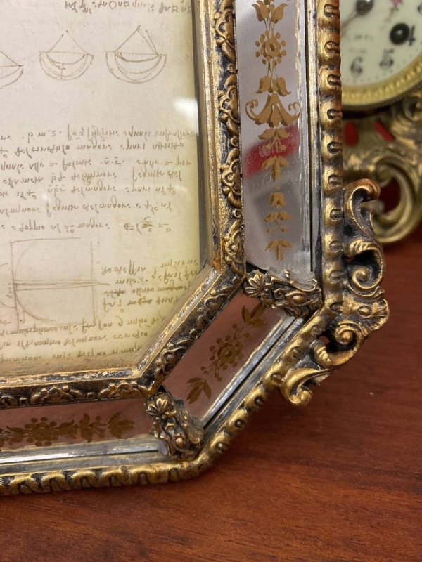 Decorative Italian Photo Frame with Mirror and Gold Bow, Polystone, 20th Century