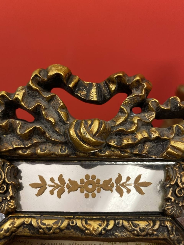 Decorative Italian Photo Frame with Mirror and Gold Bow, Polystone, 20th Century