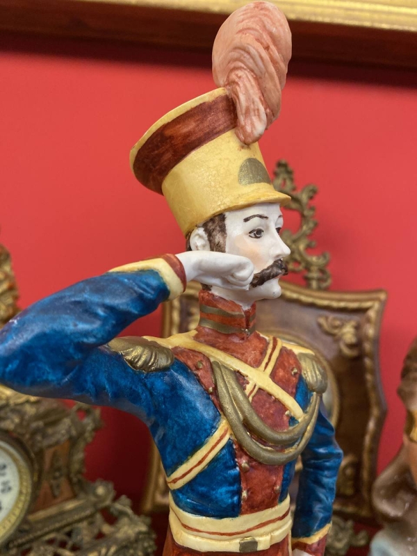 Vintage Italian Hussar Figurine, Capodimonte-Style Soldier Statue with Certificate