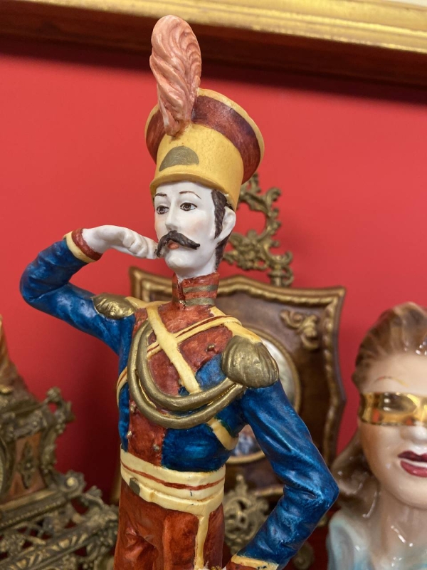 Vintage Italian Hussar Figurine, Capodimonte-Style Soldier Statue with Certificate