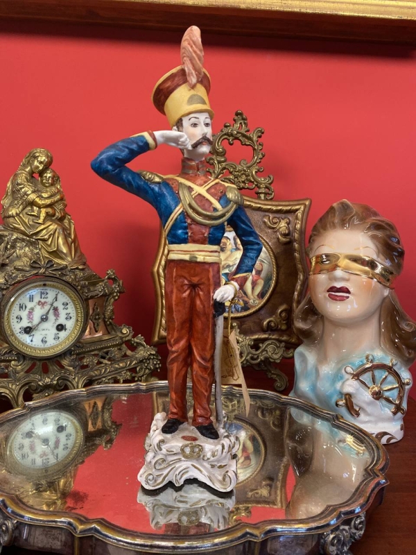 Vintage Italian Hussar Figurine, Capodimonte-Style Soldier Statue with Certificate