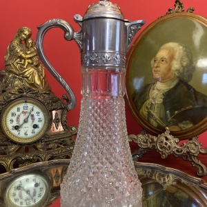 Elegant Italian Glass and Silver-Plated Wine or Beverage Decanter