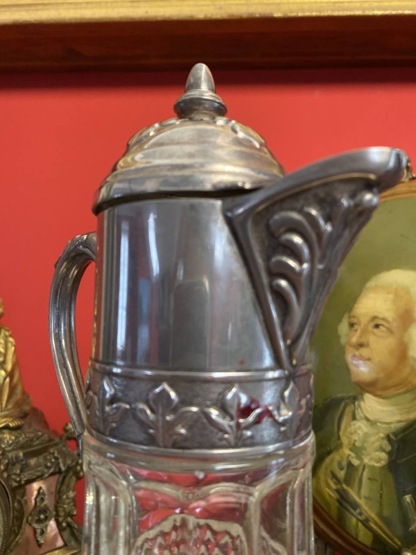 Elegant Italian Glass and Silver-Plated Wine or Beverage Decanter