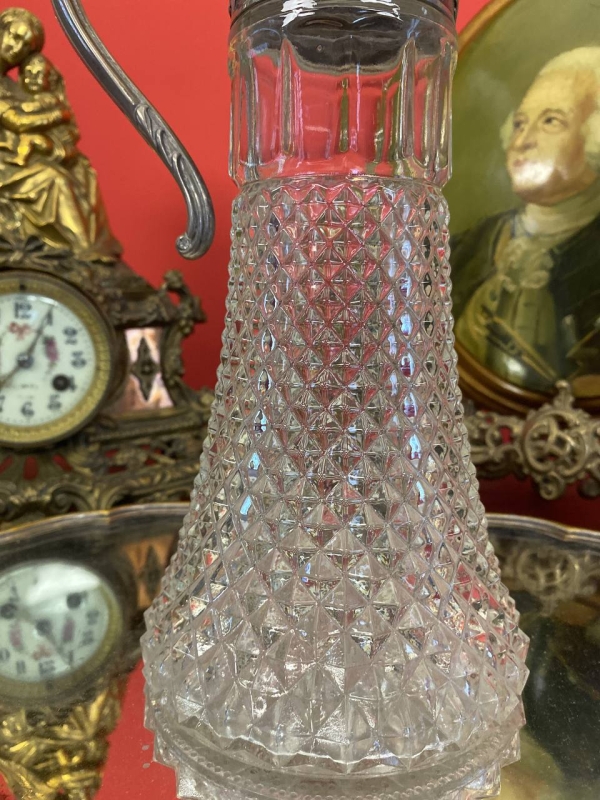 Elegant Italian Glass and Silver-Plated Wine or Beverage Decanter
