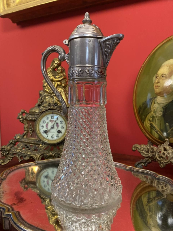 Elegant Italian Glass and Silver-Plated Wine or Beverage Decanter