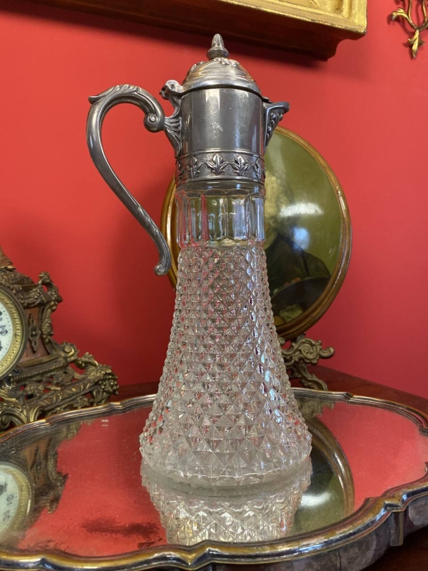 Elegant Italian Glass and Silver-Plated Wine or Beverage Decanter