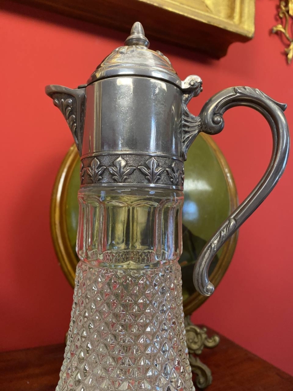 Elegant Italian Glass and Silver-Plated Wine or Beverage Decanter