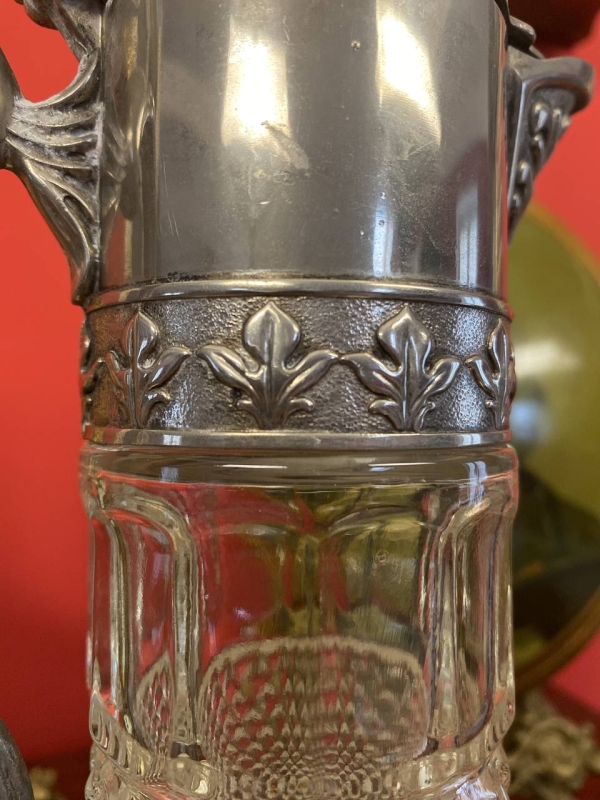 Elegant Italian Glass and Silver-Plated Wine or Beverage Decanter