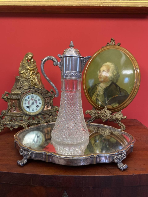 Elegant Italian Glass and Silver-Plated Wine or Beverage Decanter