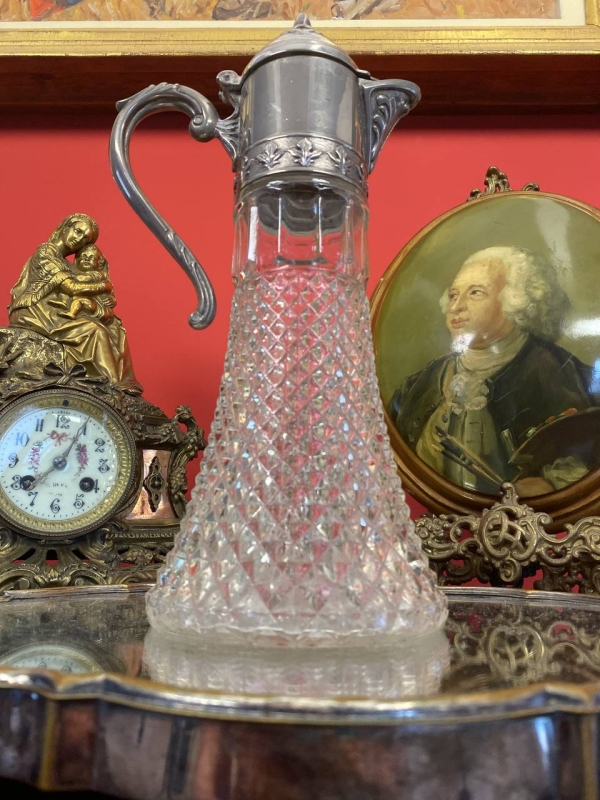 Elegant Italian Glass and Silver-Plated Wine or Beverage Decanter