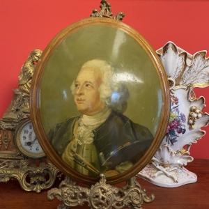 Vintage 1960s Italian Convex Lacquered Wood Painting, Portrait of an Artist
