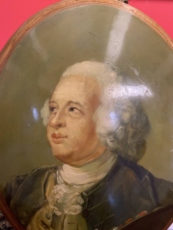 Vintage 1960s Italian Convex Lacquered Wood Painting, Portrait of an Artist