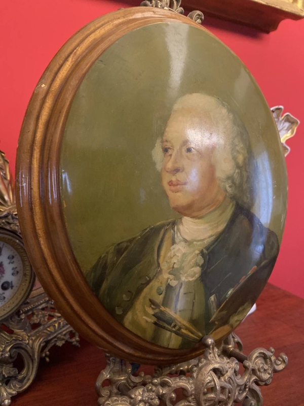 Vintage 1960s Italian Convex Lacquered Wood Painting, Portrait of an Artist