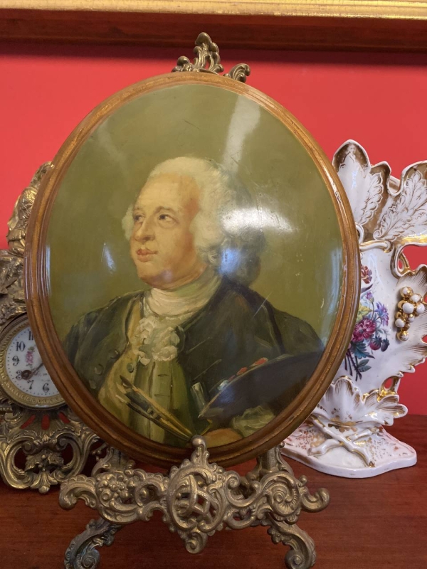 Vintage 1960s Italian Convex Lacquered Wood Painting, Portrait of an Artist