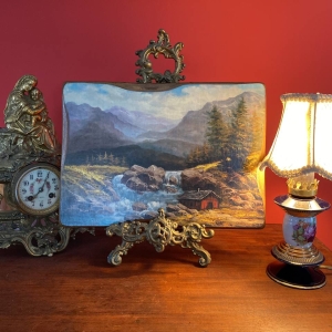 Italian Wood Wall Plaque with Printed Landscape Scene, 1960s–70s
