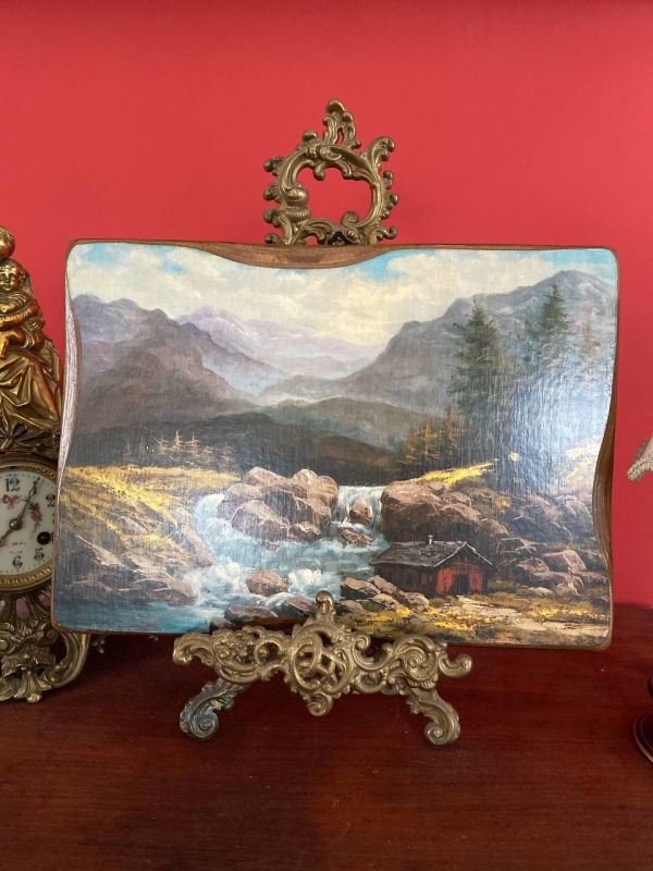 Italian Wood Wall Plaque with Printed Landscape Scene, 1960s–70s