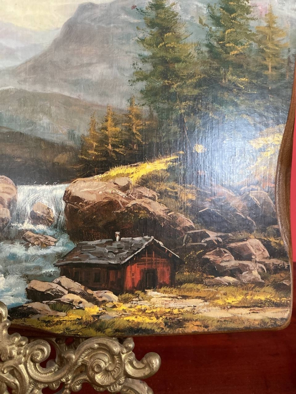 Italian Wood Wall Plaque with Printed Landscape Scene, 1960s–70s