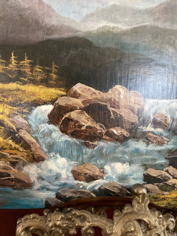 Italian Wood Wall Plaque with Printed Landscape Scene, 1960s–70s
