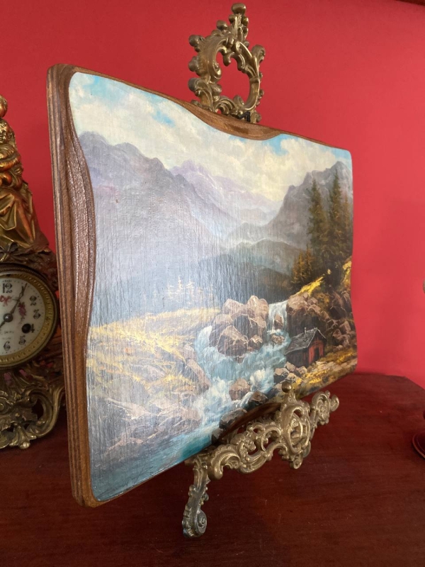Italian Wood Wall Plaque with Printed Landscape Scene, 1960s–70s