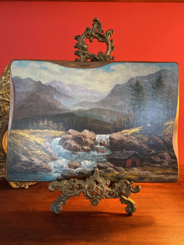 Italian Wood Wall Plaque with Printed Landscape Scene, 1960s–70s