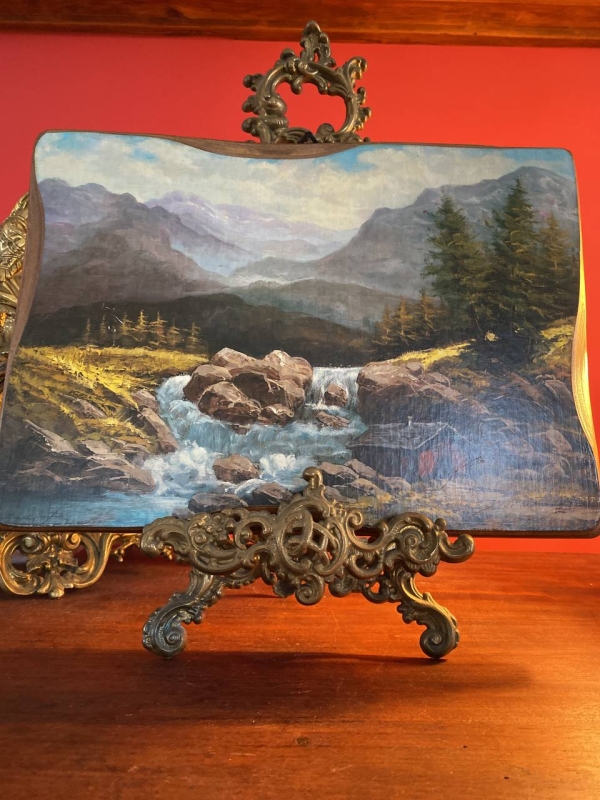 Italian Wood Wall Plaque with Printed Landscape Scene, 1960s–70s