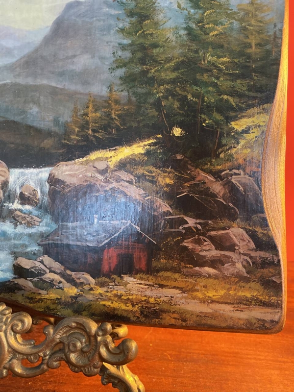 Italian Wood Wall Plaque with Printed Landscape Scene, 1960s–70s
