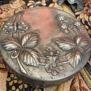 Antique Art Nouveau Pewter Trinket Box with Strawberry Motif, France