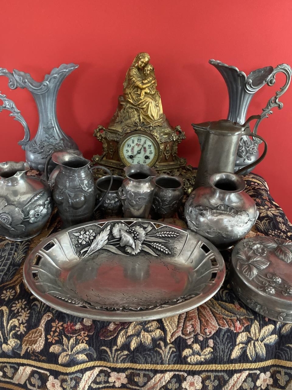 Rare Antique Art Nouveau L. Rispal Pewter Serving Dish, France, 1905–1924