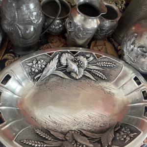 Rare Antique Art Nouveau L. Rispal Pewter Serving Dish, France, 1905–1924