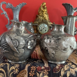 Pair of Rare Antique Art Nouveau Pewter Vases, French, 1905–1924