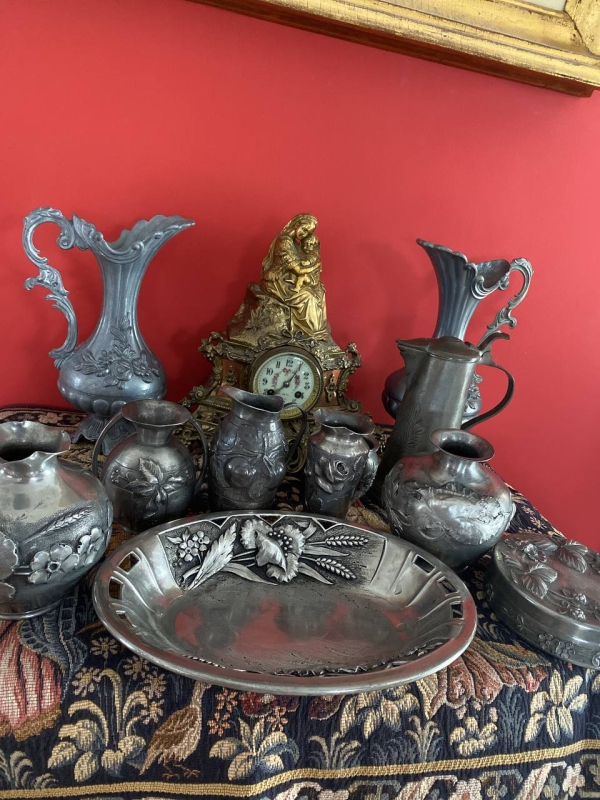 Rare Antique Art Nouveau L. Rispal Pewter Serving Dish, France, 1905–1924