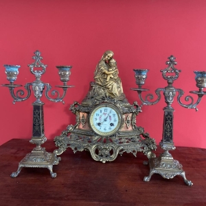 Pair of Antique Italian Bronze and Wood Candlesticks with Signed Base